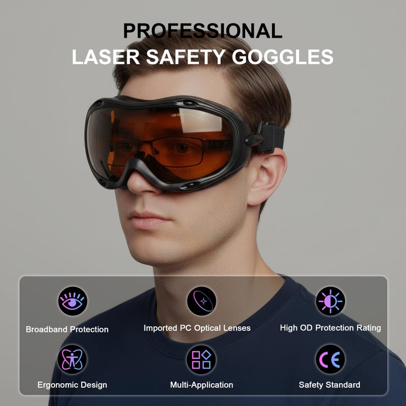 MCWlaser نظارات أمان ليزر MCWlaser OD5+، 190-540nm / 800-1700nm Yag، حماية العين من الليزر الأزرق والأخضر والأشعة فوق البنفسجية للنظارات الزجاجية ل445nm، 450nm، 455nm، 532nm، 808nm، 980nm، 1064nm، 1080nm نوع الامتصاص - Image 3
